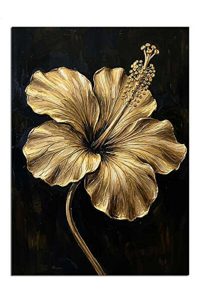 Artmeg Pânză decorativă cu hibiscus auriu pe fundal negru - Masă din lemn MDF