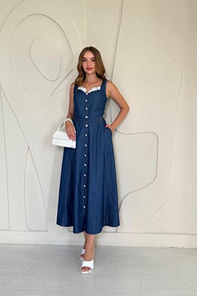 ELBEE Blue Zero Sleeve Tencel Dress