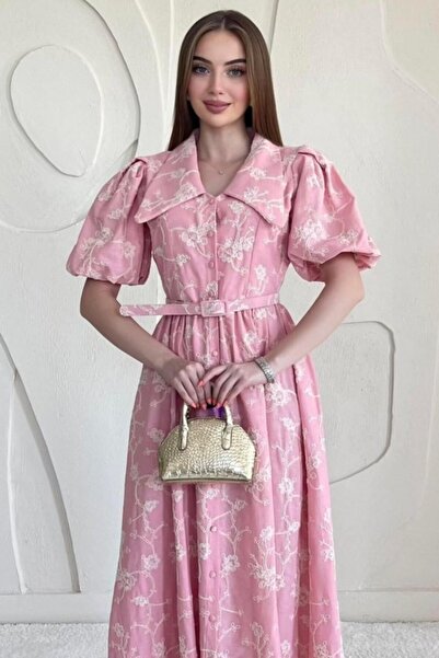 Elbee Fashion Woman Ροζ Βρεφικό Φόρεμα με Λεπτομέρεια Κορδέλας στο Γιακά και ...