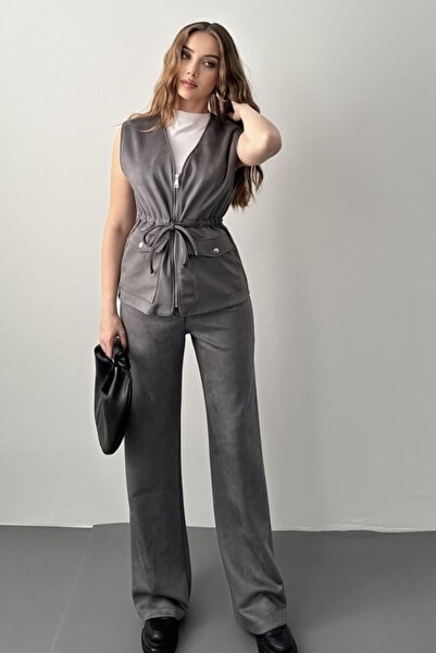 Generic Brand Gray Suede Vest and Pants Set