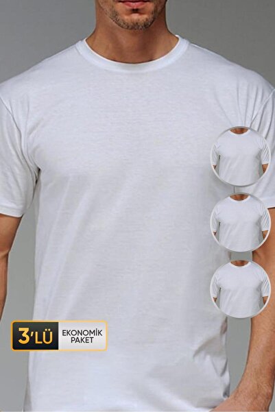 Çift Kaplan Men's Single Jersey Crew Neck White T-Shirt 0947 Pack of 3