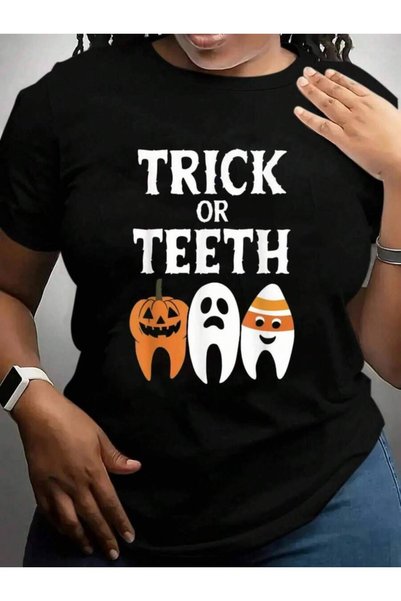 23ERVA Trick Or Teeth Funny Dental Treat Dentist Gifts Halloween Black Graphi...