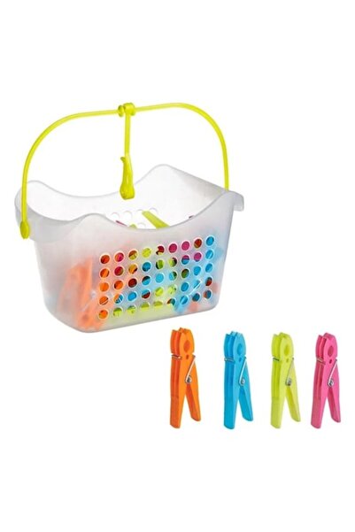CATIANO Coș transparent din plastic cu 40 de cleștișori colorați pentru rufe ...