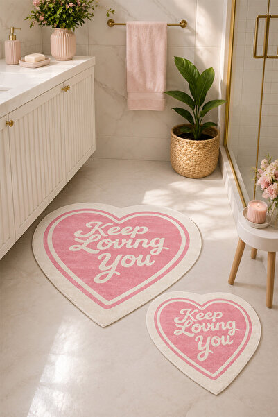 DEKOMOD Decorative Digital Printed Set of 2 Bath Mat Non-Slip Base Toilet Set