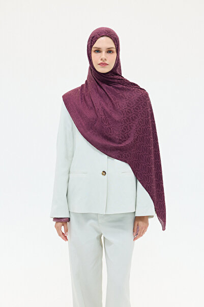 cs camellia scarf Șal italian jacquard cu model cerc - Prune