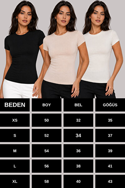 LAVİNİM Kadın Fitted Tişört Sıfır Yaka Esnek Basic Vücuda Oturan Tişört