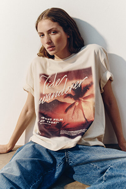 H&M Baskılı Oversize Tişört