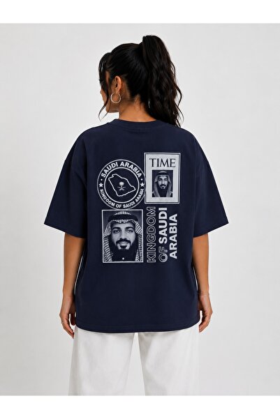 ZAVIXO Saudi Arabia Printed Navy Blue Oversize T-Shirt Unisex Front and Back ...