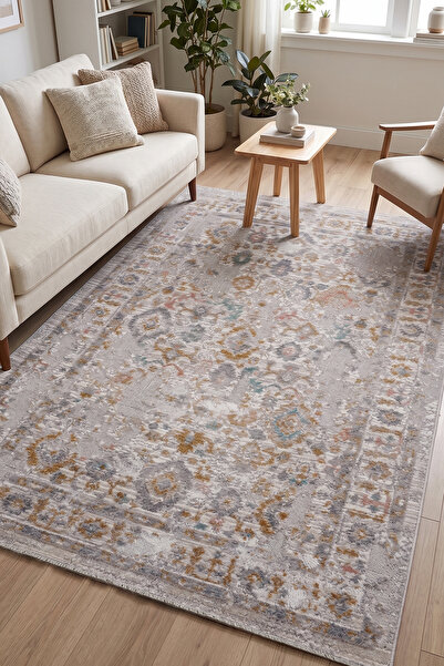 Aden Lorien Vintage Dokuma Halı | Eskitme Desenli Pamuk Tabanlı Halı | Modern...