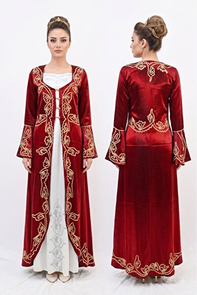 JABO WEDDİNG HOUSE BORDO GOLD NAKIŞ İŞLEMELİ SATEN TAKIM KAFTAN 38-40 ÇİF BEDEN