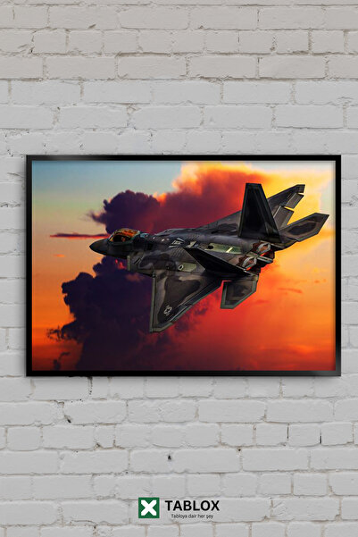TABLOX F22 Raptor Fighter Jet Sunset Jet Military Framed Decorative Mdf Painting