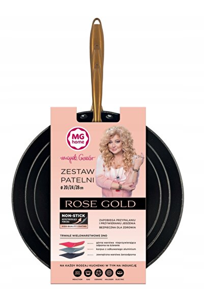 NO BRAND MG home Set de tigăi Rose Gold 20/24/28cm