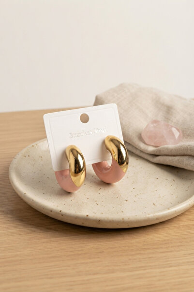 Clariss 316L Steel Gold Color Pink Hoop Model Women's Earrings