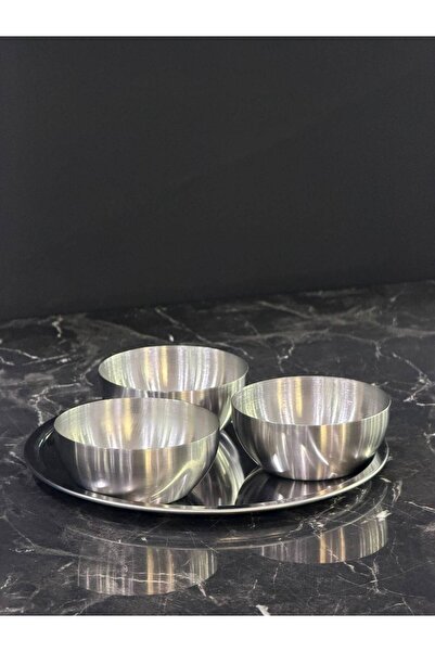 isra kristal Stainless Steel Valeran Silver Tray Sauce Bowl and Snack Bowl Pr...