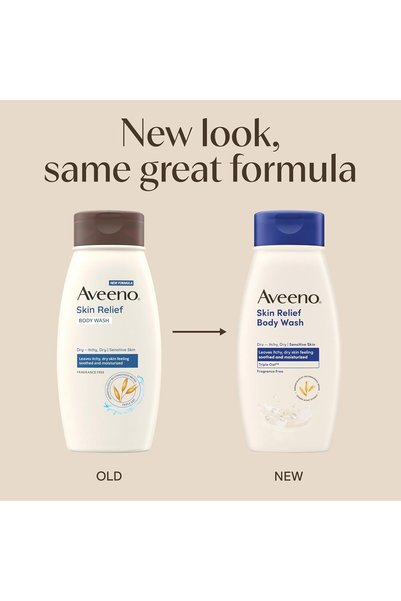 AVEENO غسول الجسم سكين ريليف خالٍ من العطور مع الشوفان لتهدئة البشرة الجافة والحكة، لطيف، خالٍ من الصابون والصبغات، مناسب للبشرة الحساسة، 12 أونصة سائلة