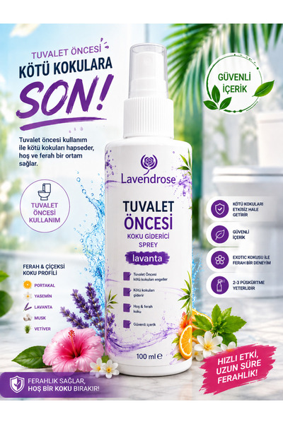 Lavendrose Tuvalet Kokusu - Tuvalet Öncesi ve Sonrası Koku Giderici Lavanta S...