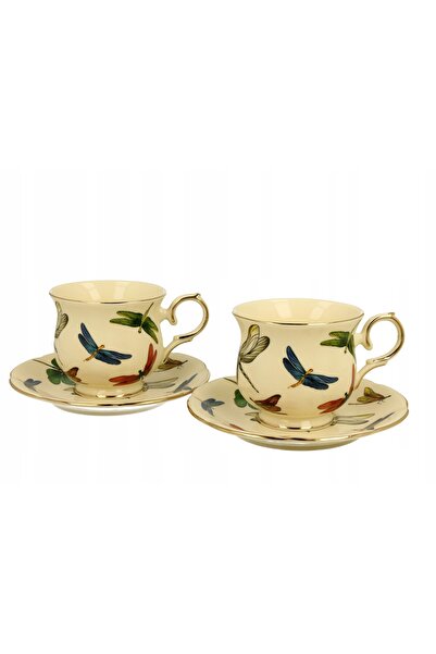 Duo Set de 2 cești cu farfurioare Ważki 260 ml Cești cu farfurioare Ecru Ecri