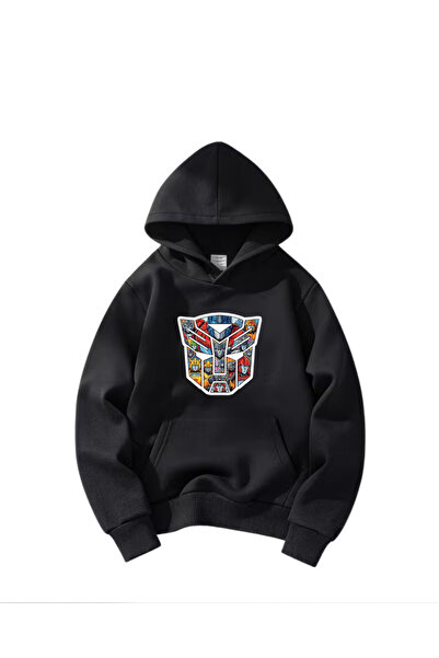 haha Oversize Hooded Transformers Printed Sweatshirt for Boys