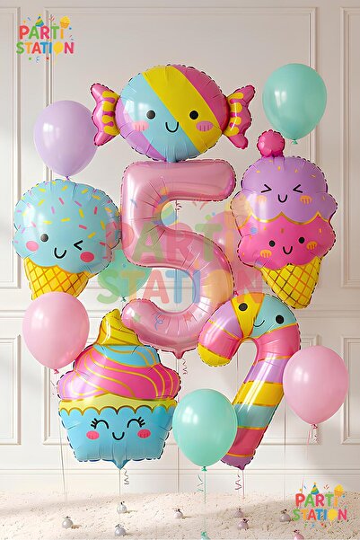 Parti Station Cupcake Ice Cream 5 Years Old - 12 Piece Balloon Set Candy Ice ...