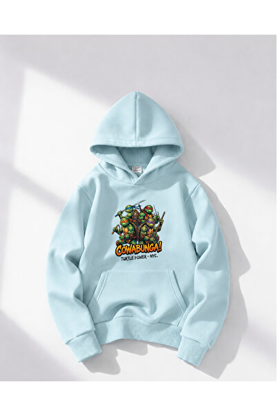 haha Oversize Hooded Ninja Turtles Printed Sweatshirt for Boys