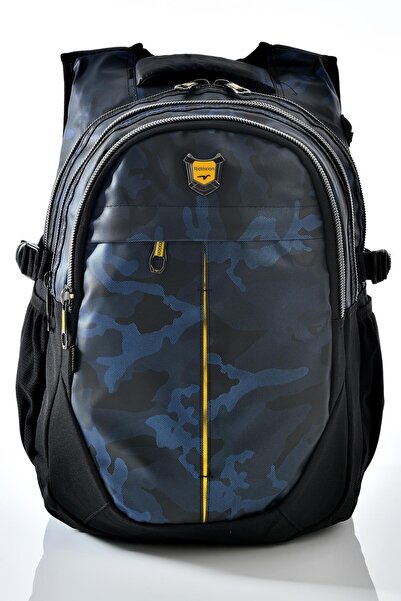 GENC DIJITAL BASKI 2235 Camouflage Patterned School Backpack Blue