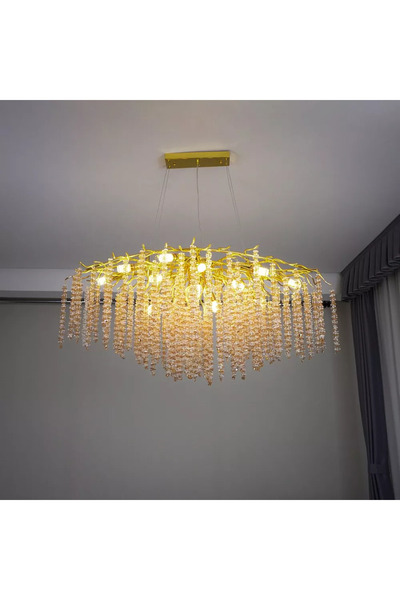 Generic Brand 120 cm Modern Gold Chandelier with Transparent and Amber 1416 B...