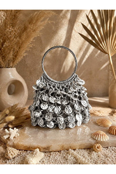 Verda Desing Handmade Design Mango Sequin Silver Color Evening Dress Bag Wome...
