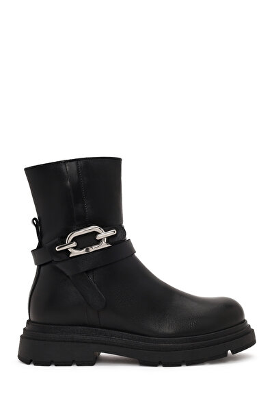 Derimod Women's Black Zippered Thick Soled Leather Boots Wf190074Dv