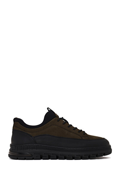 Derimod Men's Khaki Lace-Up Nubuck Leather Sneaker Wm720012Dn