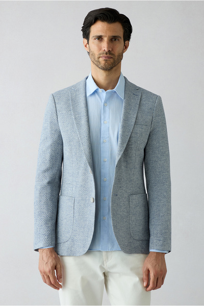 Kiğılı 7 Drop Super Slim Fit Extra Slim Fit Patterned Sports Linen Blend Jacket