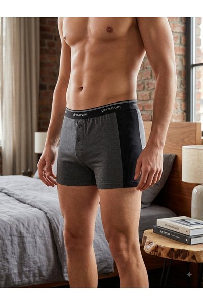 Çift Kaplan Erkek Elastanlı Biyeli Antrasit Boxer Şort 880 3'lü Ekonomik Paket