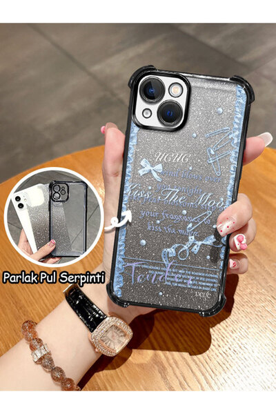 ucuc iPhone 13 Uyumlu Şeffaf Dört Köşe Silikon Kaplama Parlak Kenar Kılıf
