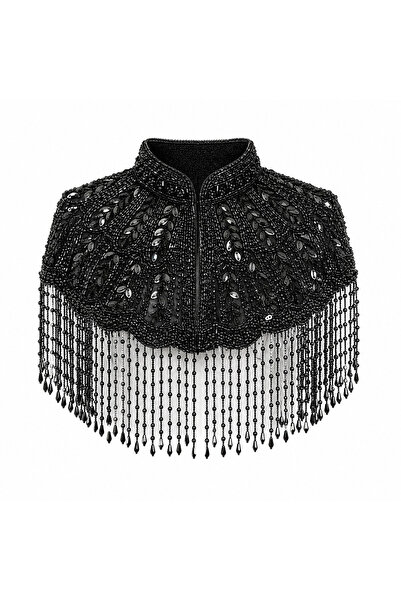 Özge Özgenç Premium Six-Tassel Leaf Patterned Cape