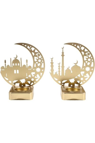 Generic Tazweeq 2 Pcs Ramadan Candle Holder, Moon Mosque Openwork Backdrop De...