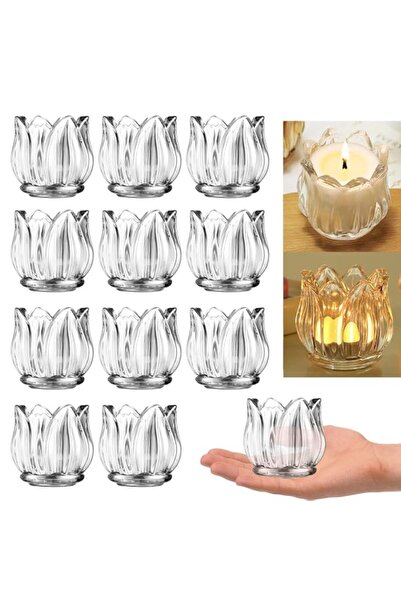 Generic Brand Tealight Candle Holder Set of 12, Clear Glass Tealight Candle H...