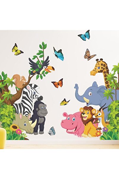 Generic Brand Cartoon Animal Wall Decal, Jungle Animals Wall Stickers With El...