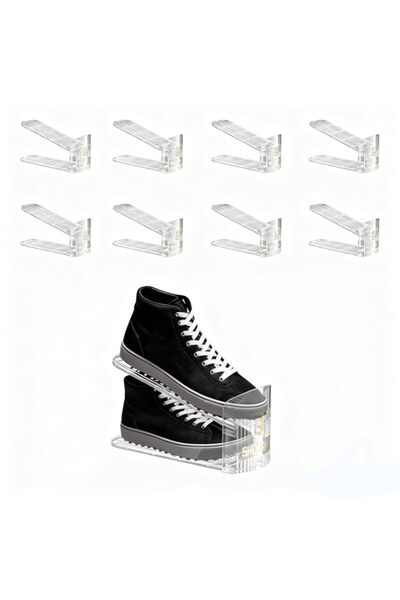 Generic Double-Layer Shoe Rack Storage Boxes 8 pcs Adjustable Height Double-L...