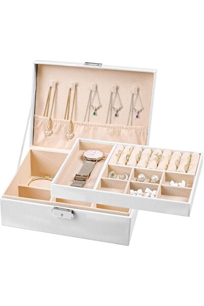 Generic Brand SAFENHAND Large Jewelry Box Organizer for Women, 2 Layer PU Lea...