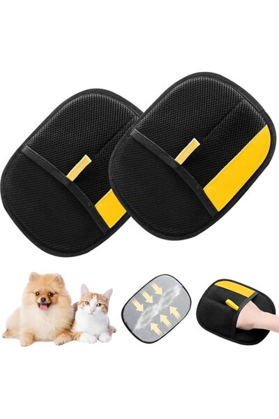 Generic 2 Pcs Double Sided Pet Grooming Gloves, Reusable Dog & Cat Hair Remov...