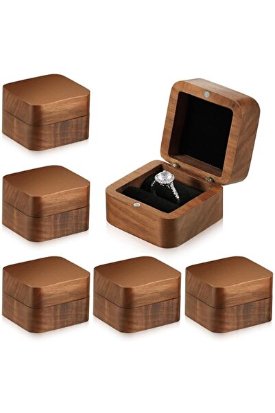 Generic Brand Wooden Ring Box Set, 6PCS Retro Single Slot Square Walnut Ring ...