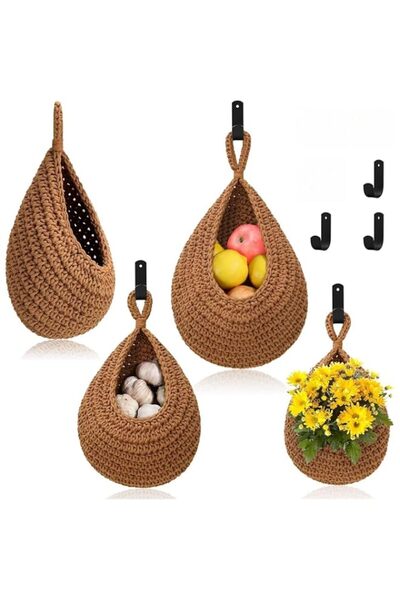 Generic THE WHITE SHOP 3pcs Hanging Fruit Baskets for Kitchen - Boho Wall Han...