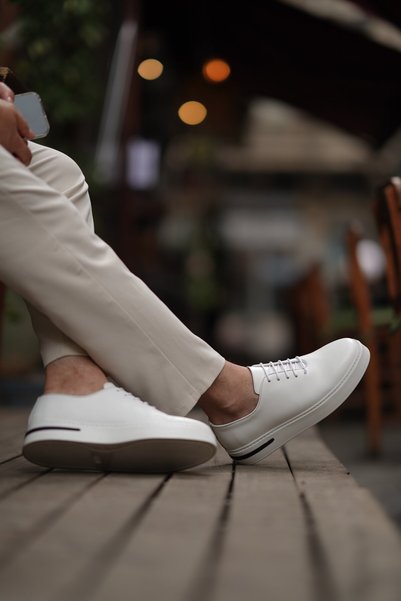 Shoetyle - Genuine Leather White Color Casual Men's Sneaker - 610-1005