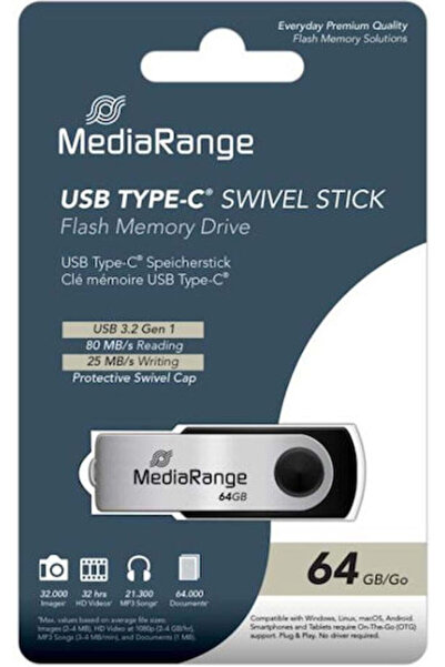 MediaRange 64GB USB 3.2 Στικάκι Ασημί