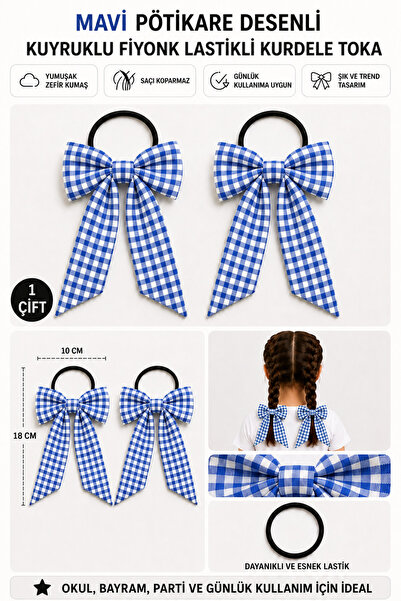 Hophera Gingham Tail Bow Ribbon Hair Clip Strong Elastic Hair Clip Set of 2