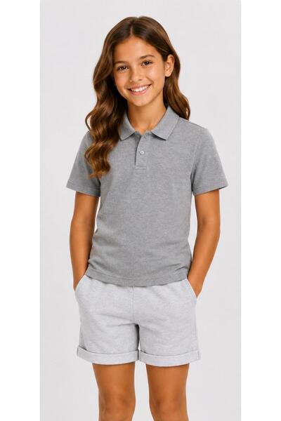 Kuraff Giyim Unisex Cotton Plain Woven Short Sleeve Polo Collar School T-Shirt