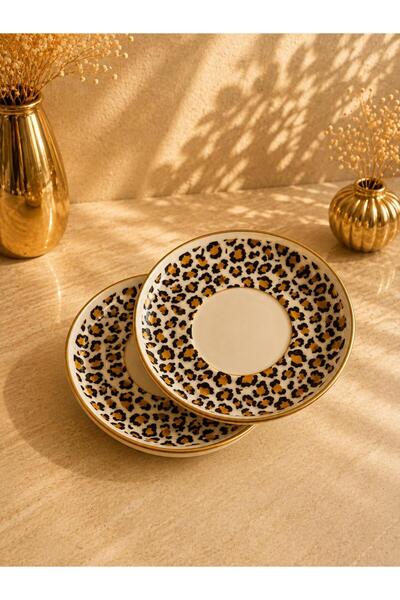 GÜRCÜGLASS Leopard Model 6-Piece Porcelain Tea Plate.