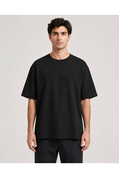 CANMODA İkiz Jaguar – Tricou negru supradimensionat cu imprimeu