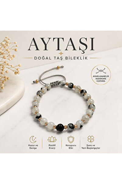 Aytaşı Doğal Taş Bileklik Ayarlanabilir Makrome Kadın Erkek Enerji Huzur Denge Şans Aksesuar
