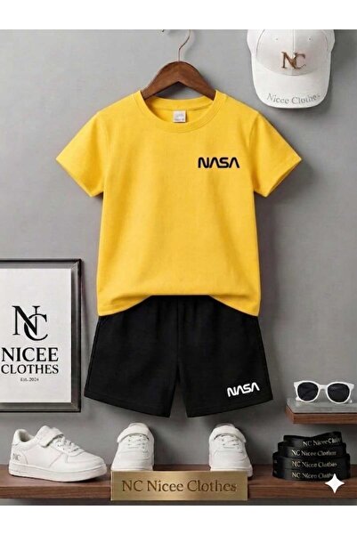 Leto Lykia Summer Children's T-Shirt Shorts Unisex (Black with Small Nasa Pri...