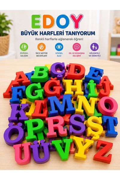 edoy Büyük Harfleri Tanıyorum Eğitici Alfabe Oyunu Tak Çıkar Harf Öğrenme ve Zeka Gelişim Oyuncağı